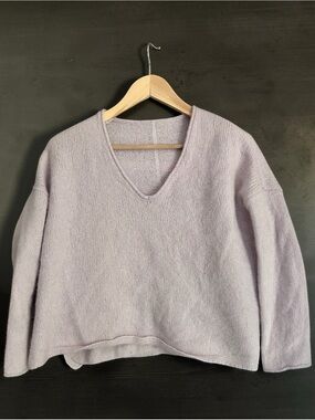 Henry Christ Lilac V-Neck Cashmere Sweater Cropped Sz Small